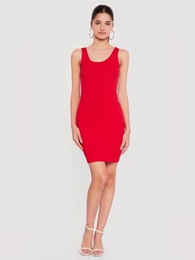Solid Rib Knit Scoop Neck Mini Tank Dress